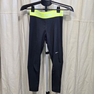 Nike Pro Yoga Athletic Skinny Pants Stretch Black Neon Yellow Green Women's Sz S